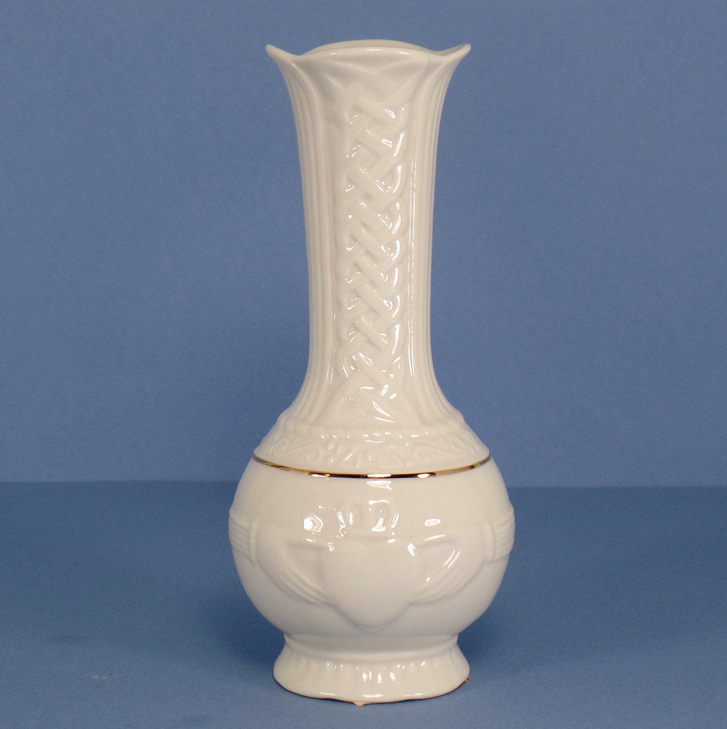 Belleek Pottery (Ireland) Claddagh Collection Bud Vase 6 Inch