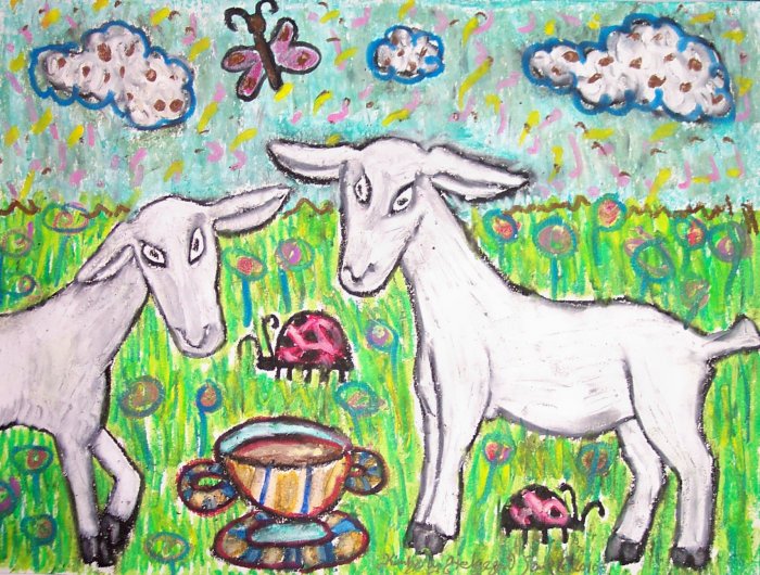 Saanen Drinking Coffee Dairy Goat Art Giclee Print