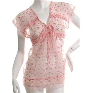 NEW SHEER BABYDOLL DITSY FLORAL HIPPIE TOP XS FREE WORLDWIDE SHIPPING