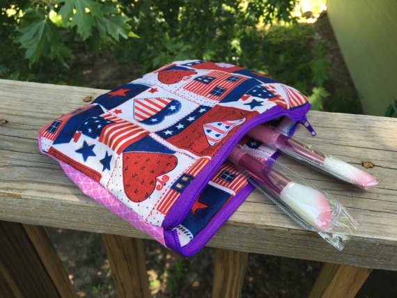 Handmade summer, 4th of July Makeup bag, coin purse