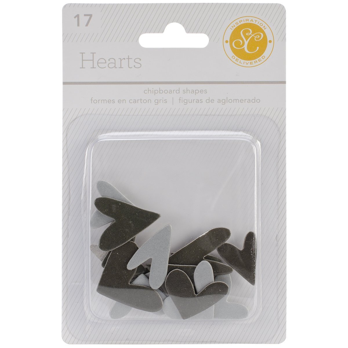 Studio Calico 17-Piece Essentials Heart Chipboard Shapes, Black/Gray