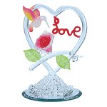 Spun Glass "love" Heart With Hummingbirds Mirror Base