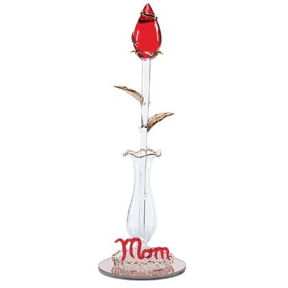 Glass "mom" Rose In Vase Gold Plating Accents