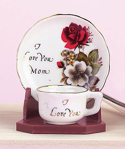 I Love You Mom Miniature Cup And Saucer Set Porcelain