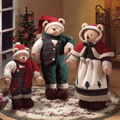 Festive Fabric Santa Christmas Bear Family