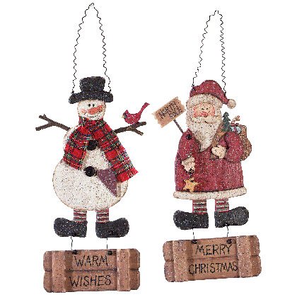 Christmas Wishes Santa Snowman Wood Signs Set Of 2