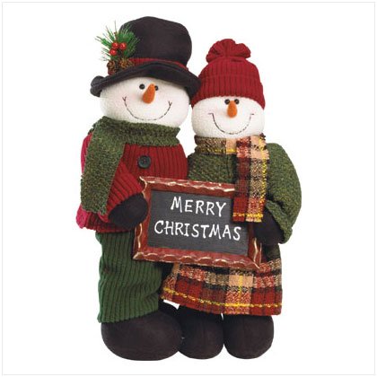 Plush Standing Snowman Couple Soft Sculpture Christmas