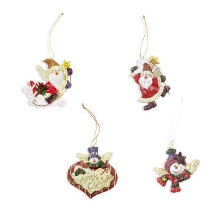 Charming Homespun Christmas Tree Ornaments Set Of 4