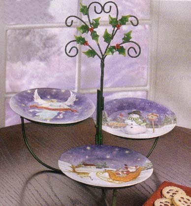 Dessert Plates And Rack Christmas Set Of 3