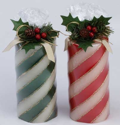 Candy Cane Pillar Candle Set Of 2