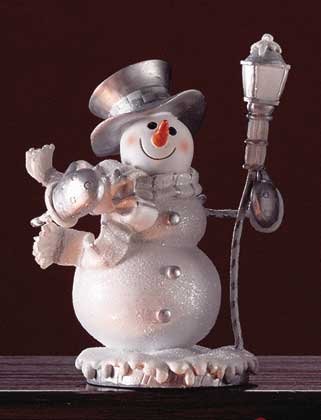 Snowman With Lamp Post Figurine