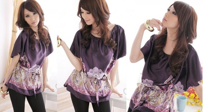Indian Print Silky Top w/ Adjustable Waist- Purple
