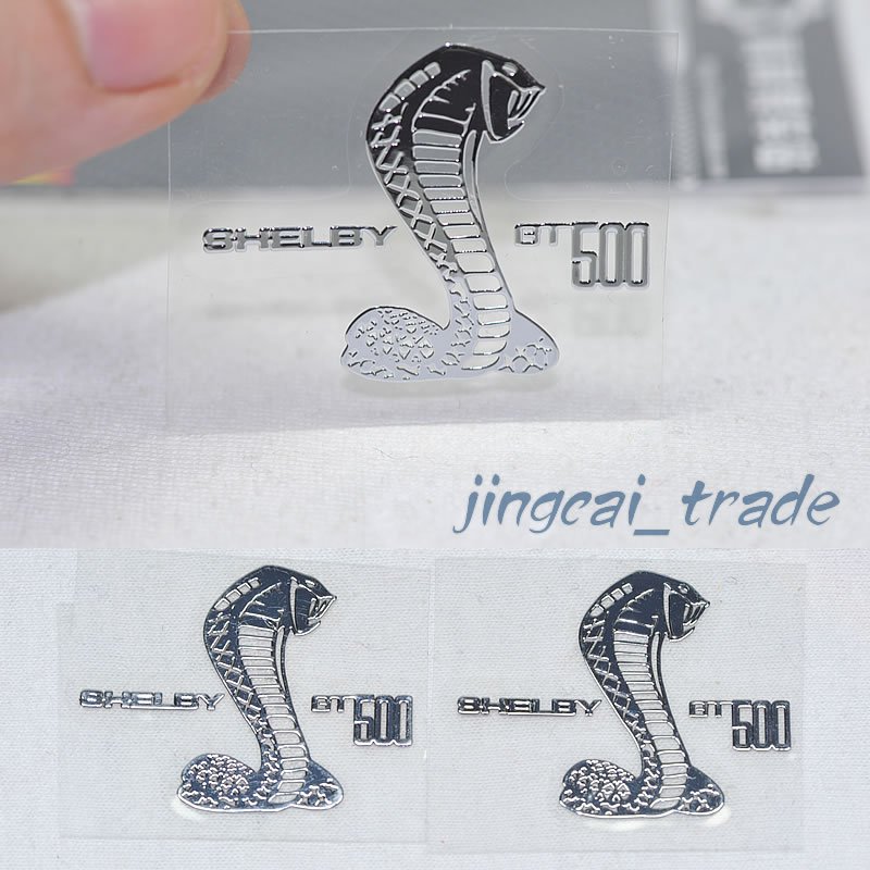 Pair (2 pcs) Polished Chrome COBRA SHELBY GT500 Logo Car Emblem Sticker Decal
