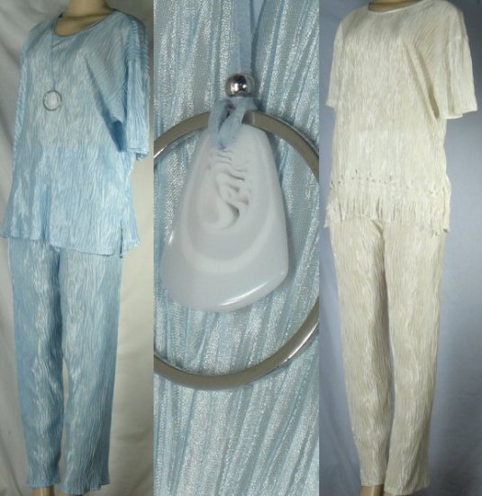 Plus Size Short Sleeve Pant Sets with Glass Medalion -