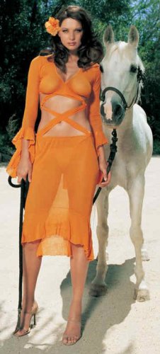 - 2 Piece Mesh Criss Cross Top & Skirt Set - Orange