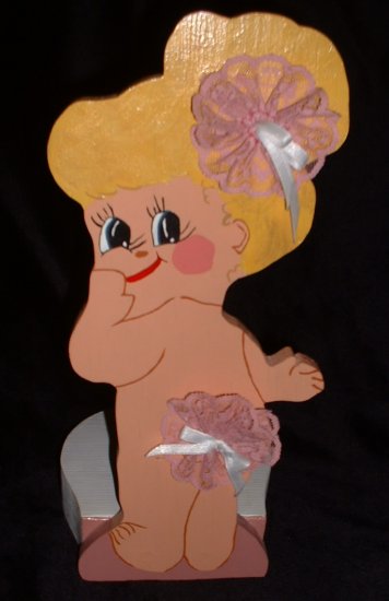 Handcrafted Wooden Vanity Toilet Paper Holder Wood Girl Figurine