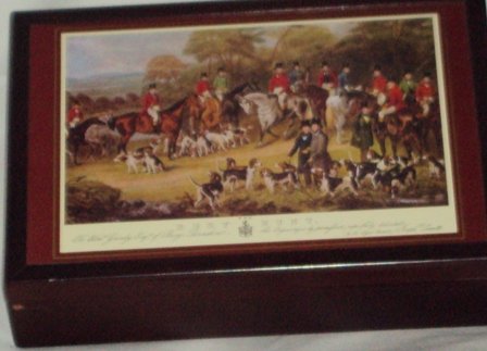Wooden Hinged Wood Jewelry Box w/ Art Portrait âThe Bury Huntâ New Zealand Made