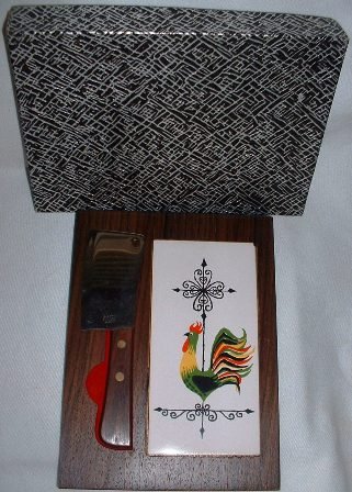 Kitchen Collectible Vintage Barlow Stainless Steel Knife Rooster Cheese Board Set