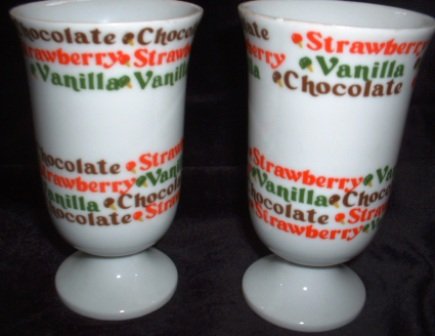Ice Cream Parlor Lot2 Vintage Soda Fountain Glasses Footed Mugs Ceramic Price Imports Japan