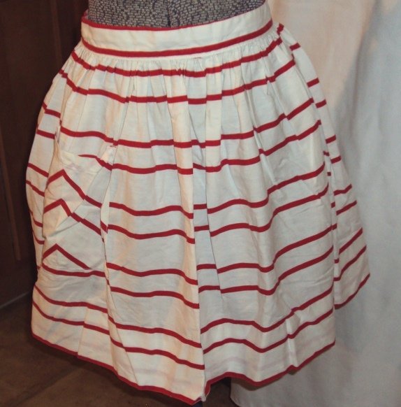 Vintage Red & White Candy Stripes Full Swing Skirt Hostess Half Apron