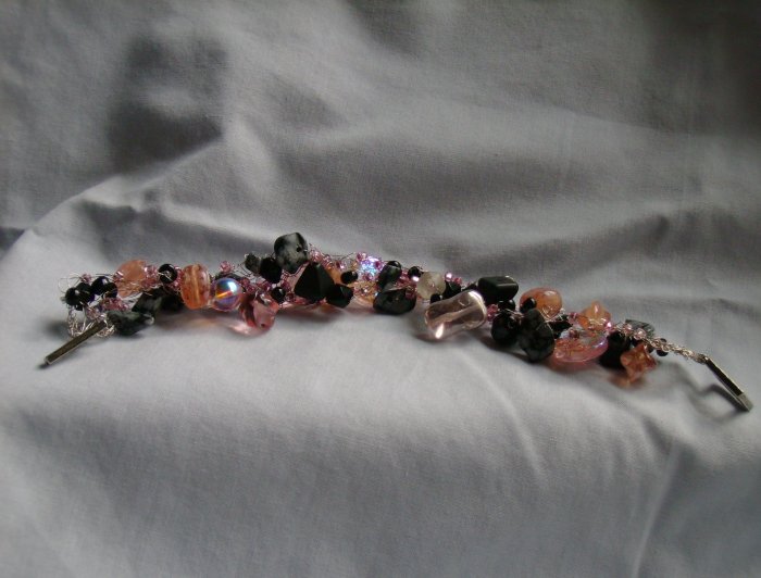Black and Pink Knitted Wire Bracelet