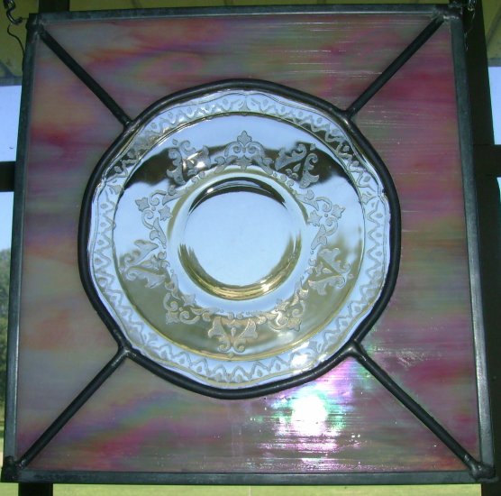 Depression Yellow Salad Plate and Pink Iridized Glass