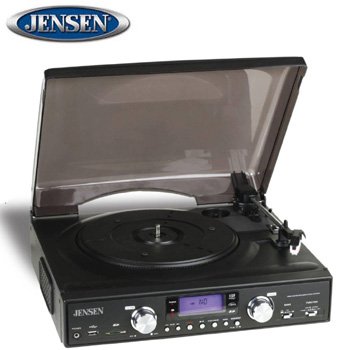 JENSEN® 3-SPEED STEREO TURNTABLE WITH MP3 ENCODING AND AM/FM RADIO!