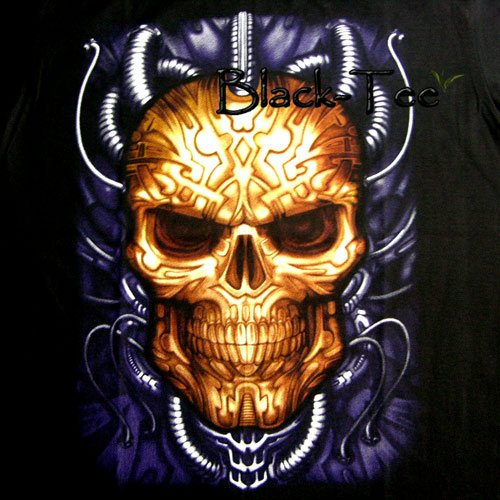 HEAD SKULL BLACK TATTOO ROCK TEE T SHIRT Size L / D30