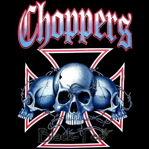 CHOPPERS BLACK TEE T SHIRT 3 SKULLS SIZE XL / G16