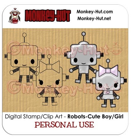 Clip art/digital stamp Robot CUTE boy/girl - PERSONAL USE