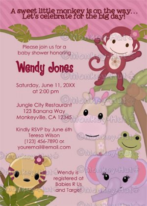 Sweet Jungle Babies Monkey Baby Shower Invitation SJB (Digital file)