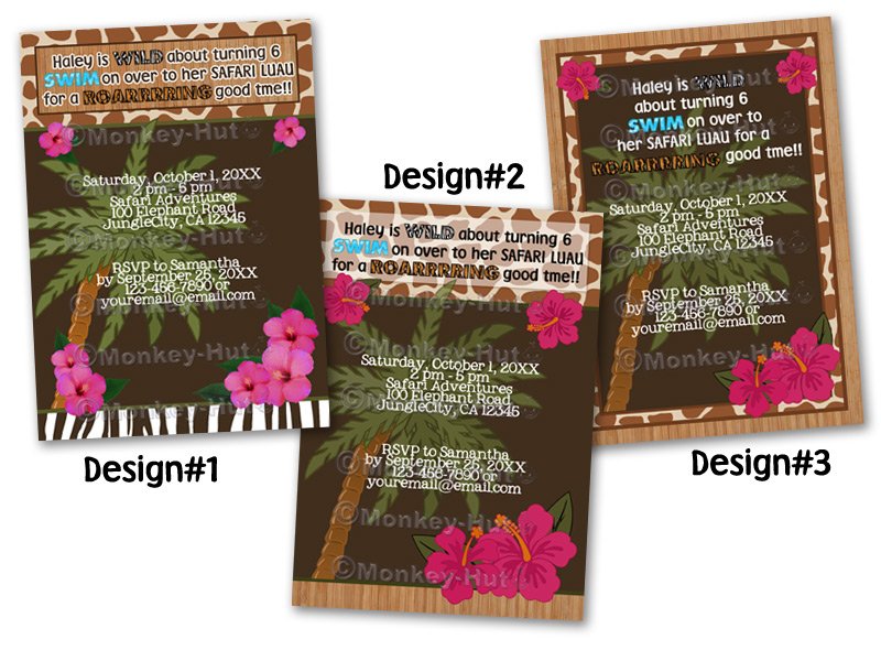 Tropical Safari Jungle Birthday invitation available in different styles