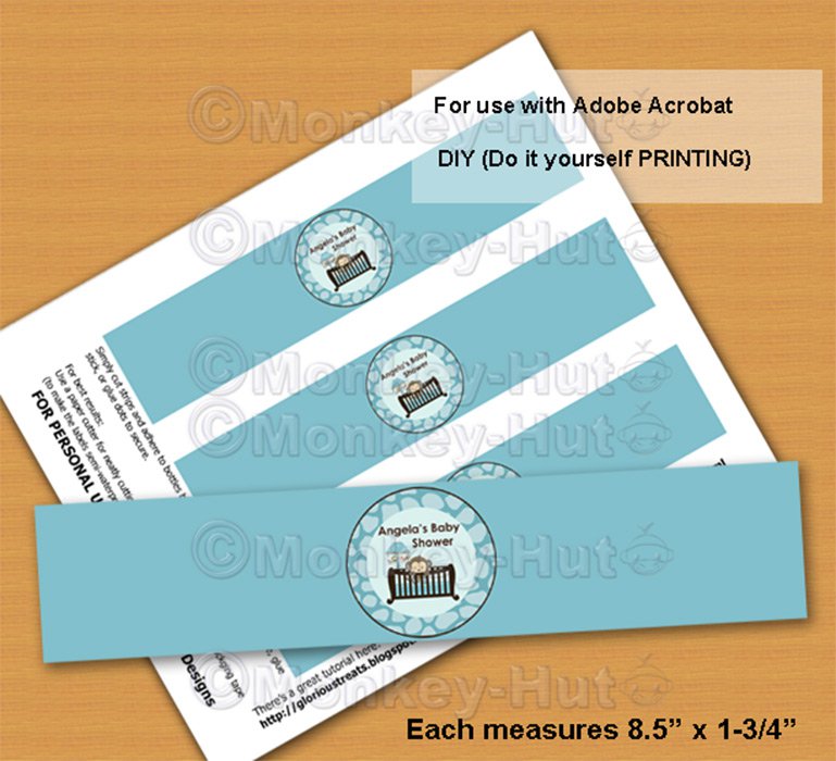 Water Bottle Labels Monkey Baby Shower CJB blue (Digital file)