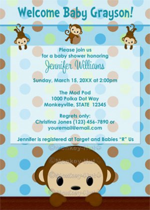 invitation announcement etc designs baby shower monkey monkeys theme ...
