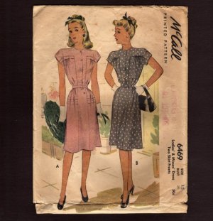 McCall's 6469 Sewing Pattern Misses Dress cap sleeves 2 Skirt Fronts buttons & zipper 1940s Bust 30