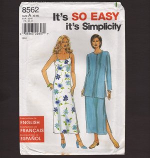 Simplicity 8562 Sewing Pattern Misses Dress and Long Jacket 1990s Bust 30.5 31.5 32.5 34 36 38