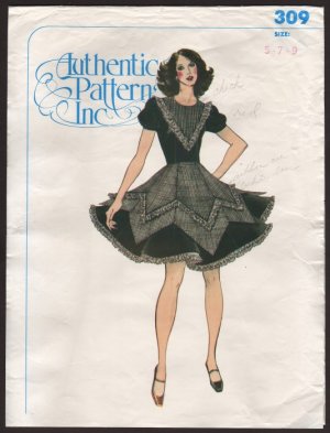Authentic Patterns Inc # 309 Square Dance Dress 1970s Size 5 7 9 Bust 30 31 32