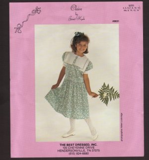 Claire by Janet Hyde Long Waisted dress gathered skirt Square neck double collar Girls 7 8 10 12