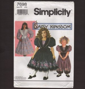 Simplicity 7698 Girl's Romper and Dress Sewing Pattern Daisy Kingdom Flower Girl Size 3 4 5 1990s