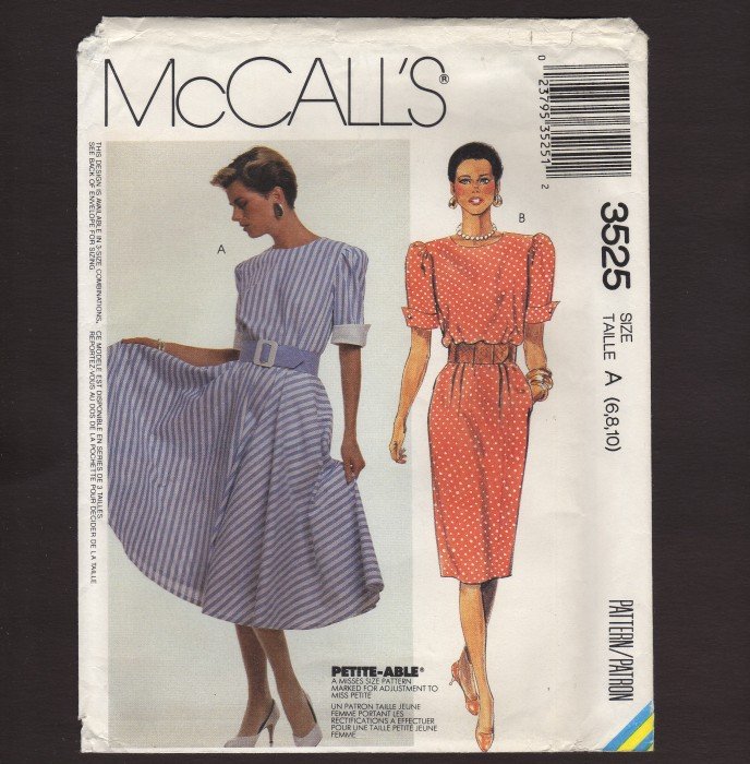 McCall's 3525 Misses Dress and Belt Sewing Pattern Size 6, 8, 10 Bust 30.5 31.5 32.5 1980s