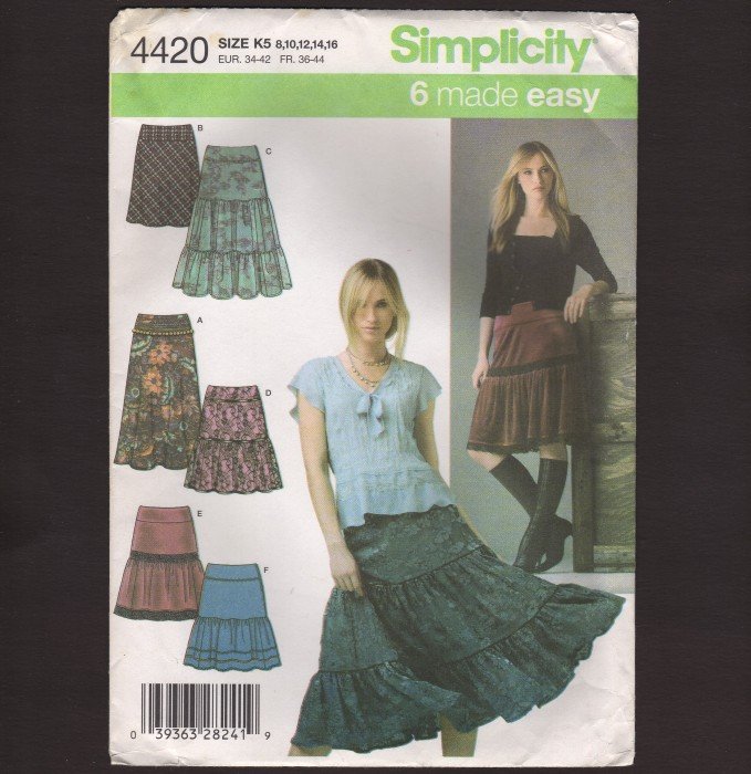 Misses Bias or Tiered Skirt Simplicity 4420 Sewing Pattern Size 8-16 Waist 24 25 26.5 28 30 2000s