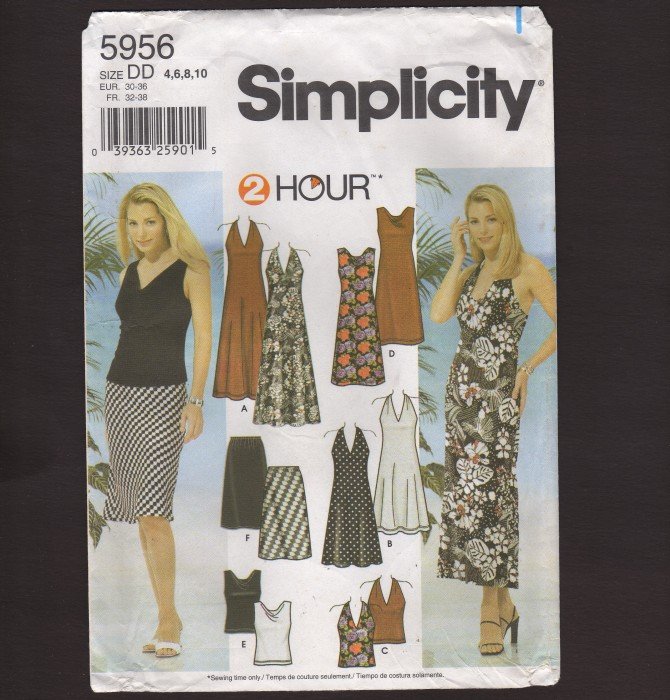Simplicity 5956 Misses Halter or Drape Dress Top & Skirt 4-10 Pattern Bust 29.5 30.5 31.5 32.5 2000s