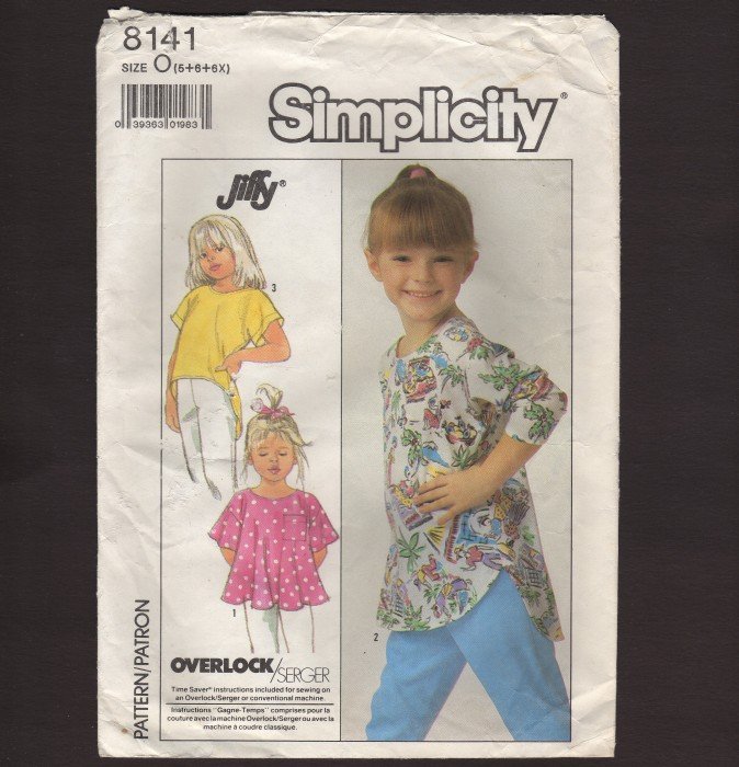 Simplicity 8141 Girl’s Pull-over Knit Tops Sewing Pattern Child Size 5 - 6X Chest 24 25 25.5 1980s