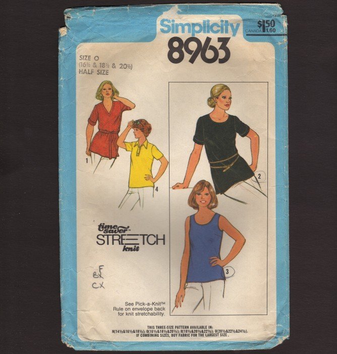Vintage Women’s Stretch Knit Simplicity 8963 Sewing Pattern Size 16½ – 20½ Bust 39 41 43 1970s