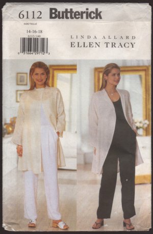 Misses Jacket and Pants Butterick 6112 Sewing Pattern Size 14 16 18 Bust 36 38 40 1990s