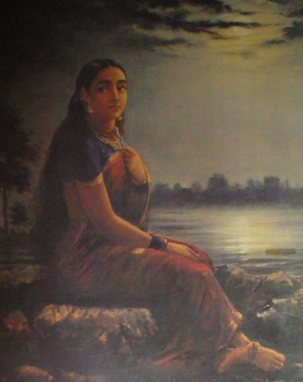 Raja Ravi Varma "Lady in Moonlight" Indian contemporary art