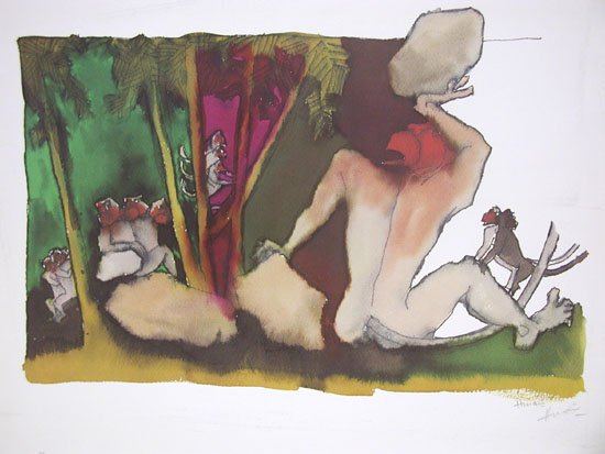 Hanuman by M.F.Husain Signed limited edition print Indian Contemporary art