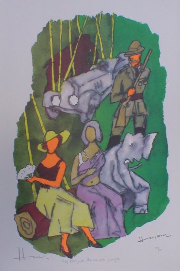 "Raj Party in the Kerala jungle"- Signed Limited edition reproduction print by M.F.Husain