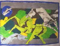 "Horses 2" by M.F.Husain Signed limited edition Serigraph Indian Contemporary art
