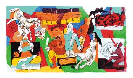 "Mahabharat" by M.F.Husain Signed limited edition Serigraph Indian Contemporary art